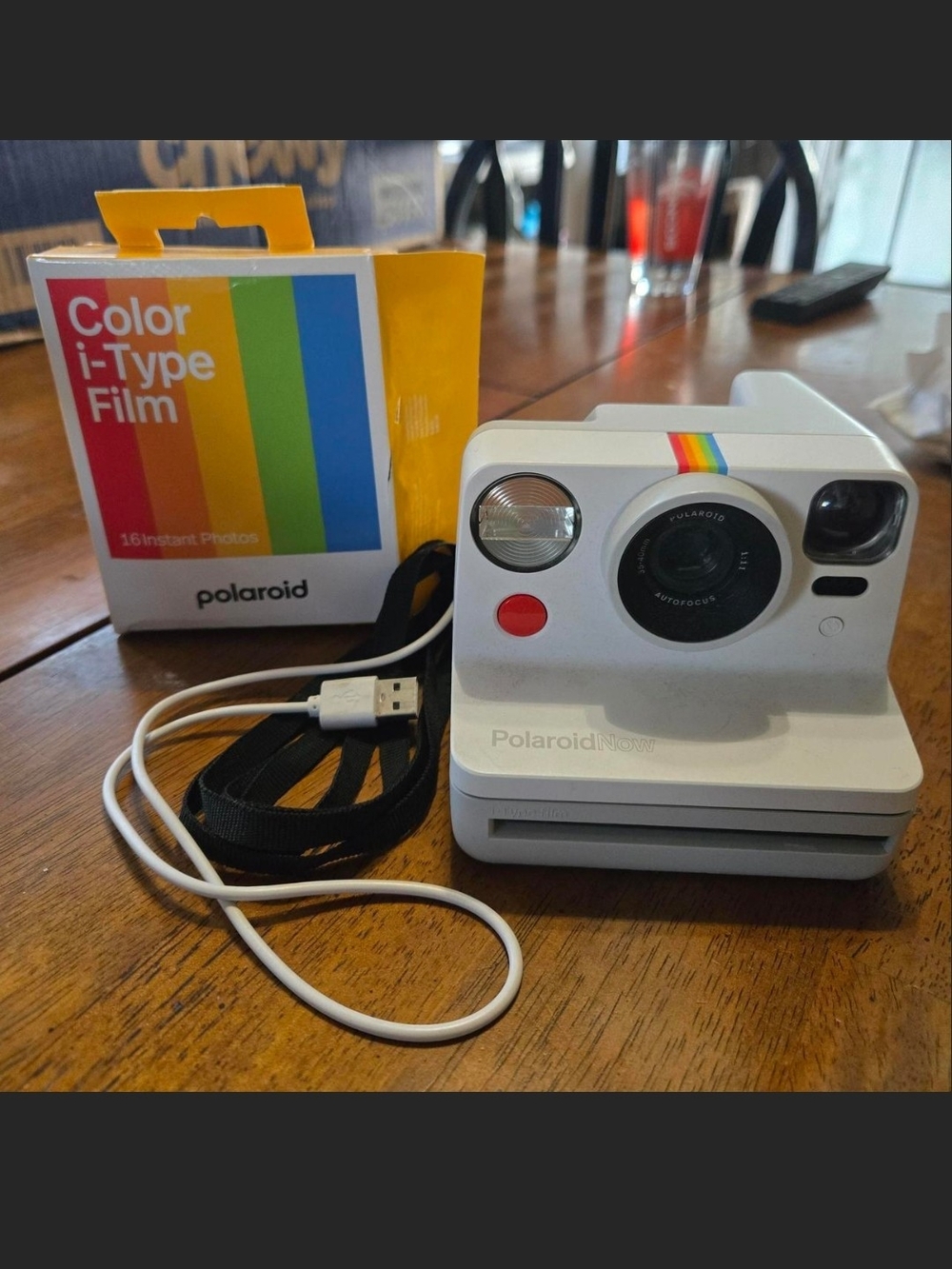 Polaroid White Instant Camera With Film And Neck Strap